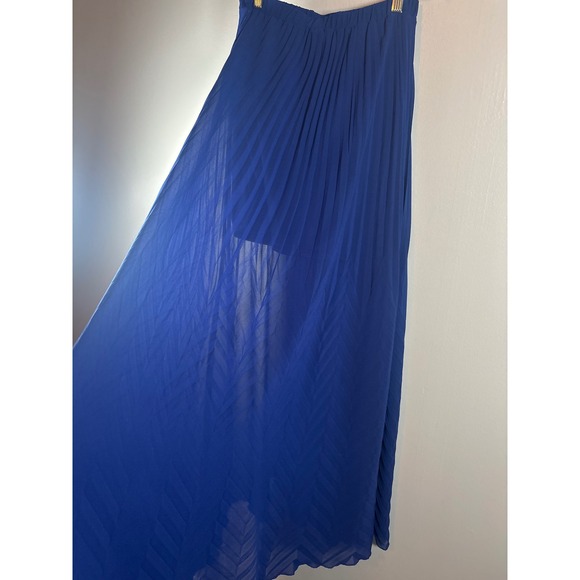 YA Los Angeles Royal Blue Silk Blend Pleated Maxi Skirt Chevron Women's M - Picture 5 of 5
